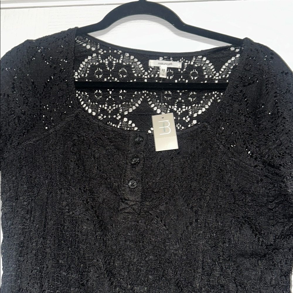 NWT Maurices Black Lace Long Sleeve Top size small - Picture 2 of 8